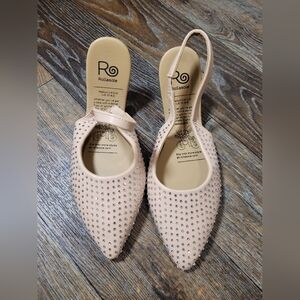 Rollasole Dazzle Me D' Orsay Flats Womens Size 7.5 Nude Crystal Embellishments